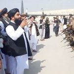 Taliban spokesman Zabihullah Mujahid speaks to Badri 313 military unit at Kabul's airport